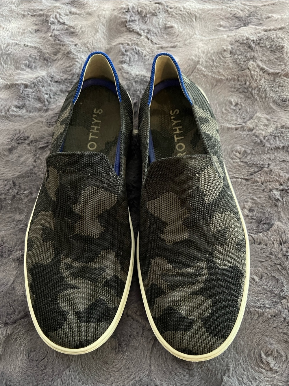 Rothy's Women’s Slip-On Loafers — Black & Gray Camo Knit